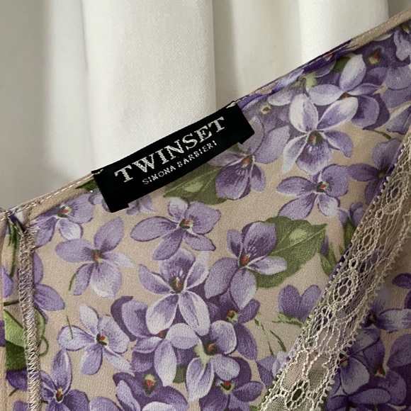 TWINSET Purple Floral and Lace Long Dress M Italian 44 - Picture 7 of 9